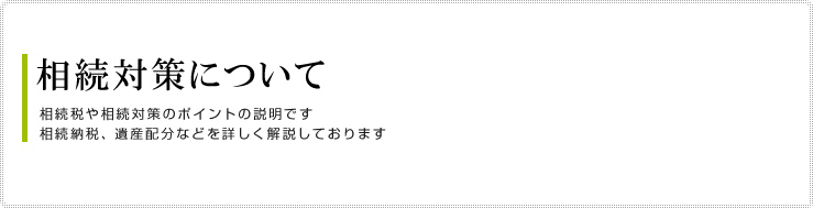 相続対策について
相続税や相続対策のポイントの説明です
相続納税、遺産配分などを詳しく解説しております